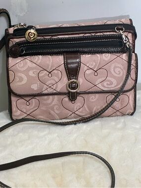 Brighton Aileen Dusty Rose Quilted Purse Pink Heart Burgundy Straps 7.5 in.